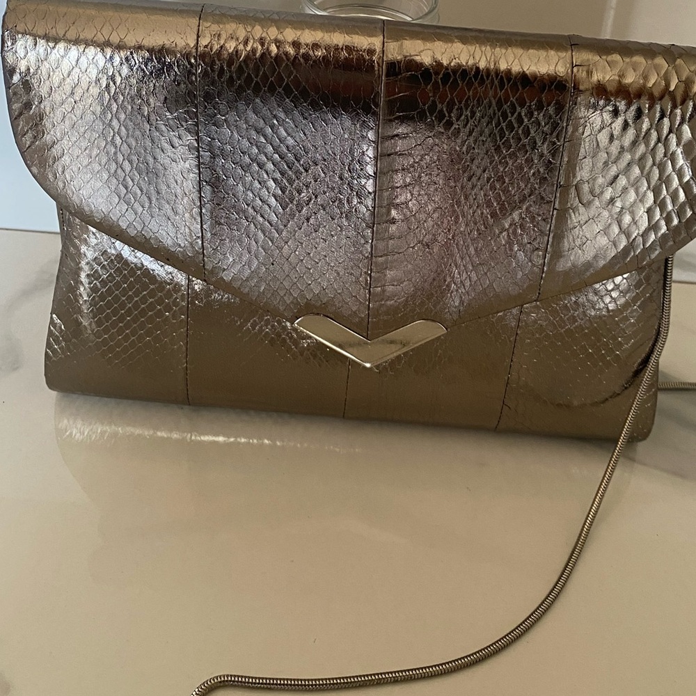 Rare Vintage Vanna White Snake Skin  Clutch Envelope Bag 80s Mob Wife Metallic